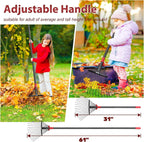 61 Inch Rake for Leaves , Adjustable 18 Tines with Expandable Head 9-18in Grass Rake Heavy Duty Metal Rakes for Women Children Yard Gardener Gardening Grass Debris Lawns