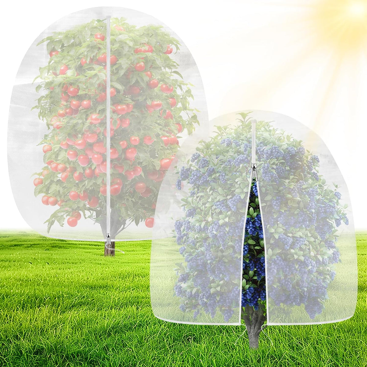 OZMI Bird Netting for Garden Blueberry Bushes Fruit Tree Netting Cover 4 x 4 FT, 2 Pack Plant Protection Mesh Bags with Zipper, Shrubs Bush Tomato Strawberry Berry Barrier Protectors Net