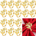 Bokon 50 Pcs Gold Napkin Rings Metal Leaf Napkin Holders Delicate Rings Bulk for Wedding Birthday Party Banquet Decoration(Small Leaves)