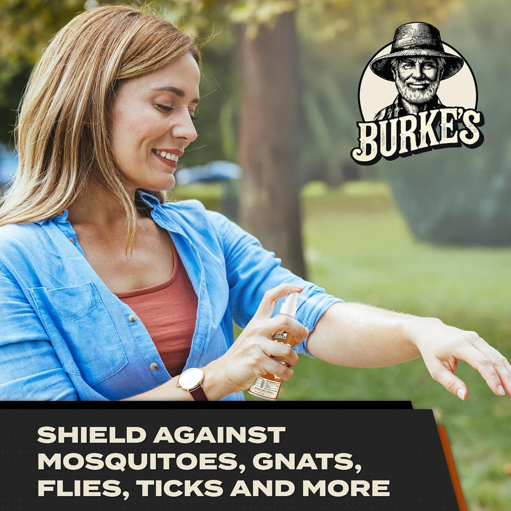 Burke’s Bug Repellent Spray – DEET-Free, Kid & Pet Safe Insect Repellent for Mosquitoes, Ticks, and Gnats – Travel Size, Natural Essential Oils, Outdoor Protection, 6 oz (180mL)