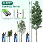 Outvita Manual Pole Saw, 26 Feet Extendable Tree Pruner with Knives and Storage Pocket, Sharp Steel Blade and Scissors High Branches Trimming for Pruning Palms and Shrubs