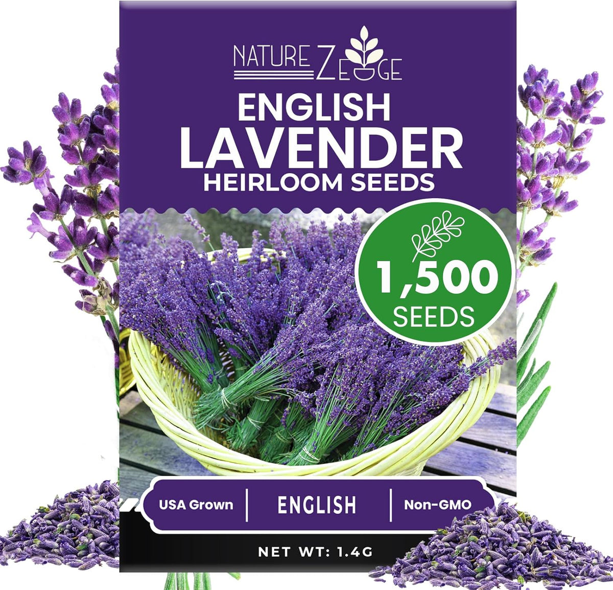 NatureZ Edge1500 English Lavender Seeds for Planting Outdoors or Indoors, 90% Germination, Lavender Plants, Non-GMO, Heirloom Herb Seeds (1 Pack)