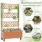 Kinchox Metal Raised Garden Bed with Trellis Outdoor Metal Planter Box with Planting Pockets Garden Box for Climbing Plants Privacy Planters for Patio