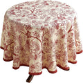 ISAENNE Designer French Linen Round Tablecloth,Red Floral Washable Indoor Table Cloth,Durable Home Decor Tablecloths for Dining Thanksgiving Kitchen Party Christmas,Diameter 67"-Ruyi A