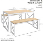VECELO Kitchen Dining Table Set for 4 to 6, 55" Wood Dinette 2 Benches with Metal Frame for Dinner Breakfast Nook and Small Space, Oak