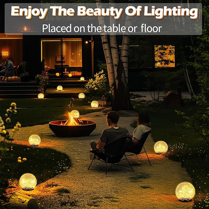 Coroor Garden Solar Ball Lights Outdoor Waterproof, 50 LED Cracked Glass Globe Solar Power Ground Lights for Path Yard Patio Lawn, Christmas Decoration Landscape Warm White(2 Pack 4.7'')