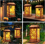 Sunflower Solar Lanterns Outdoor Waterproof, Metal & Glass Hanging Lights Garden Decor, Birthday Gifts for Women Mom Grandma Mothers Day, Decorative Lights for Outside Yard Patio Backyard Porch