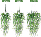 Artificial Hanging Flowers, 3 Pcs Fake Hanging Plants Artificial Vines for Outdoors, Fake Ivy Vine UV Resistant No Fade Faux Plants for Indoor Outside Garden Patio Yard Greenery Decoration (White)