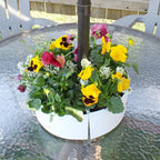 AuldHome Design Umbrella Planter for Patio Table w/Umbrella Hole (White), Enamelware Half-Circle Planter Pots