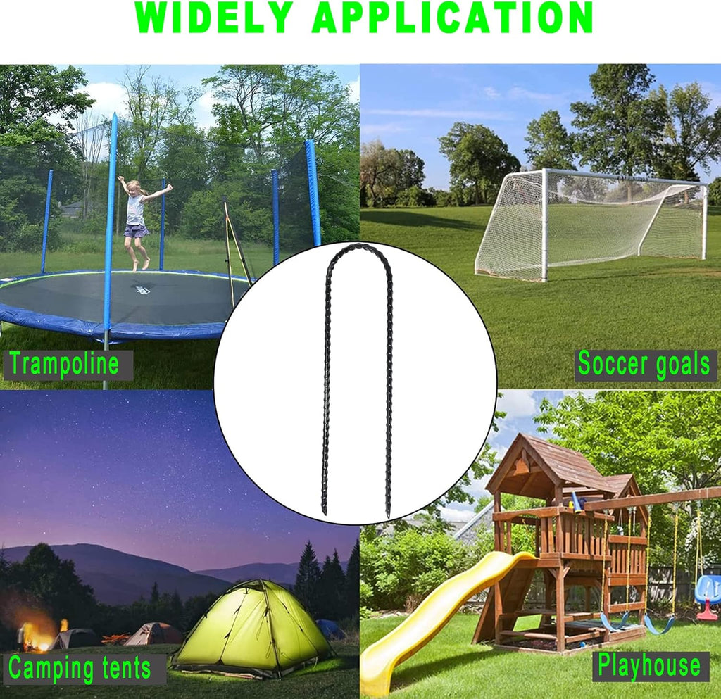 20 Pack 10 Inch Heavy Duty Trampolines Wind Stakes Galvanized Steel Garden Stakes U-Shaped Staples for Landscaping, Camping Tents, Soccer Goals and Garden Decoration