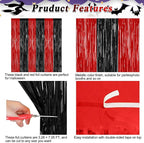 8 Pack Halloween Party Supplies, 3.28 FT x 7.05 FT Red and Black Foil Streamer, Metallic Fringe Curtains Tinsel Backdrop Party Streamer, Hanging Halloween Decorations Casino Party Decor