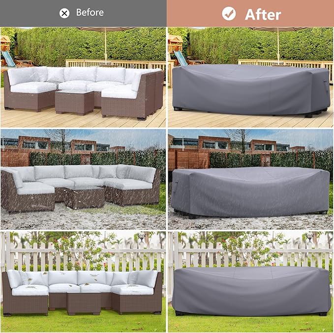 Mrrihand Heavy Duty Patio Furniture Covers, Outdoor Furniture Covers Waterproof Sectional Sofa Set , Patio Table and Chair Set Cover 138"L×86"W×28"H,Grey