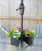 AuldHome Design Umbrella Planter for Patio Table w/Umbrella Hole (Black), Enamelware Half-Circle Planter Pots