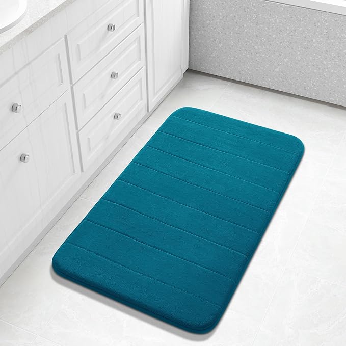 Yimobra Large Bath Mat 36"x24", Super Soft Quick Dry Memory Foam Bathroom Rug, Water Absorbent, Non Slip Backing Machine Washable for Tub Shower, Thick Comfort Support, Peacock Blue