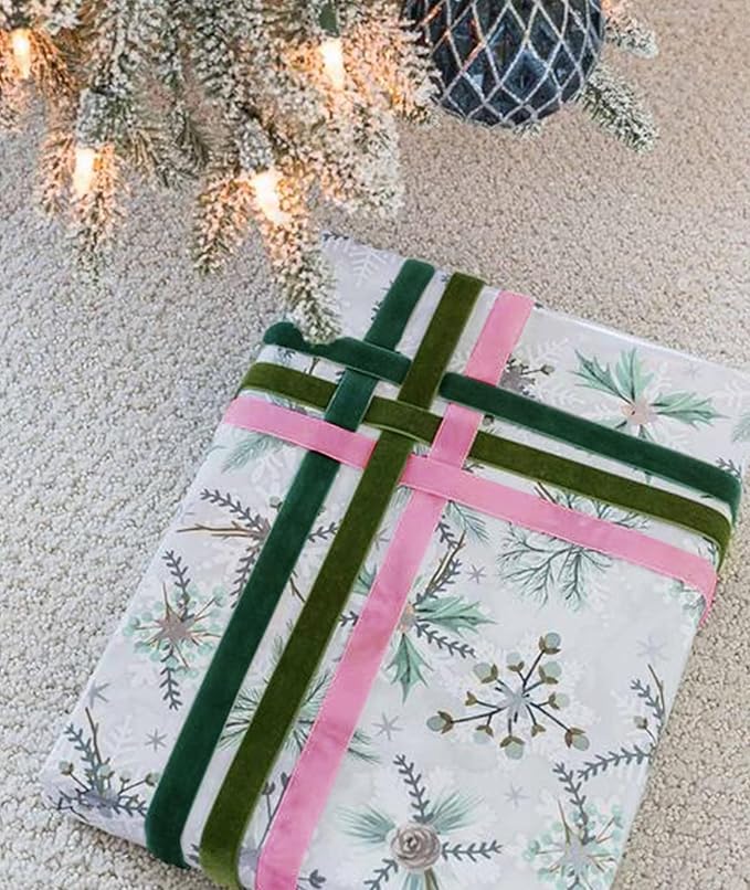 Olive Green Velvet Ribbon 3/8'' 25 Yards for Christmas Tree, Gift Wrapping, Flower Bouquet, Wreath Decorations, Bow Making