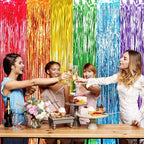 GOER 6.5 ft x 8.2 ft Metallic Tinsel Foil Fringe Curtains,Pack of 2 Party Streamer Backdrop for Birthday,Graduation Decorations and New Year Eve (Rainbow Colors)