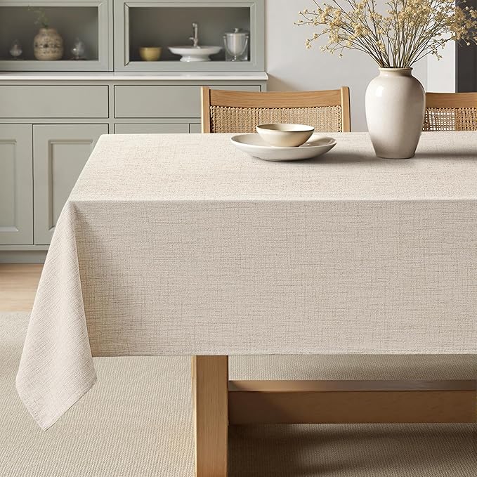 MIULEE Grayish White Linen Tablecloth 60x84 Inch Rectangle Table Cloth Waterproof,Stain Resistant & Wrinkle Resistant for Dining Party Wedding