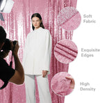 Pink Sequin Backdrop Curtain 2 Pieces 2FTx8FT Glitter Photography Backdrop for Party Wedding Birthday Christmas Decorations