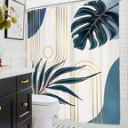 Glawry Boho Navy Blue Shower Curtain Mid Century Abstract Tropical Palm Leaf Modern Minimalist Plant Botanical Bathroom Geometric 60Wx72L Inches Bath Accessories Art Home Decor Fabric 12 Pack Hooks