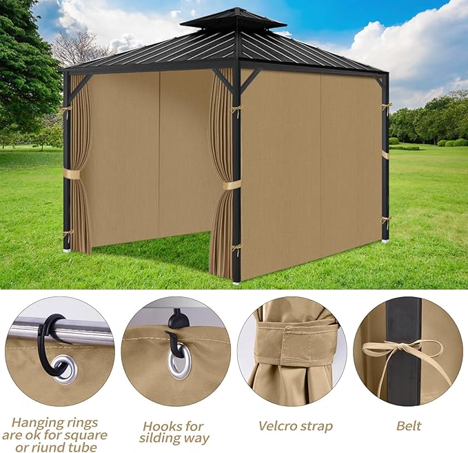 Gazebo Privacy Curtains 12' x 14' with Zipper 4-Panels Side Wall Universal Replacement for Patio, Outdoor Canopy, Garden and Backyard (Curtain Only)