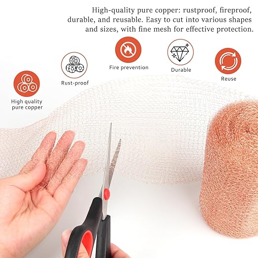 Copper Mesh Rodent Control, 5 in x 35 ft Proof Wire Screen Roll for Mice Rat Rodent, Bat & Snail, DIY Blocker Weep Hole Filler & Wool Mouse Trap