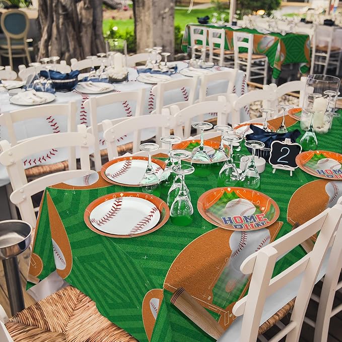 Gatherfun Baseball Party Supplies: 2-Pack Baseball Birthday Decorations with Disposable Plastic Tablecloth - Table Cover for Baseball Games & Parties, 54 x 108 Inch