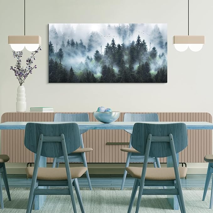 Wapluam Foggy Forest Landscape Wall Pictures Canvas Wall Art For Living Room Wall Decor For Office Bedroom Wall Decorations Framed Canvas Prints Artwork Modern Wall Painting Home Decoration 24"X48"
