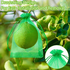 Morcheiong 60Pcs Fruit Protection Bags 6"" x 8"", Reusable Fruit Netting Bags for Fruit Trees, Garden Netting Mesh Bags with Drawstring (Dark Green), M1076MCHYB