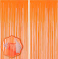 2 Pack Orange Foil Fringe Backdrop Curtains, Tinsel Streamers Birthday Party Decorations, Fringe Backdrop for Graduation, Baby Shower, Gender Reveal, Disco Party