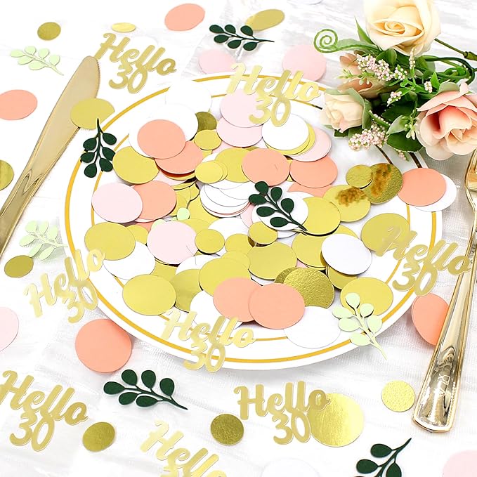 300PC 30TH Birthday Confetti for Table Pink and Sage Green Happy 30TH Birthday Decorations for Her Dots Hello 30 Confetti Scatters Thirty Party Decor Supplies