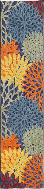 Nourison Home Aloha Indoor/Outdoor Modern Navy Multicolor 2'3" x 8' Area Rug, Easy Cleaning, Non Shedding, Bed Room, Living Room, Dining Room, Backyard, Deck, Patio (2x8)
