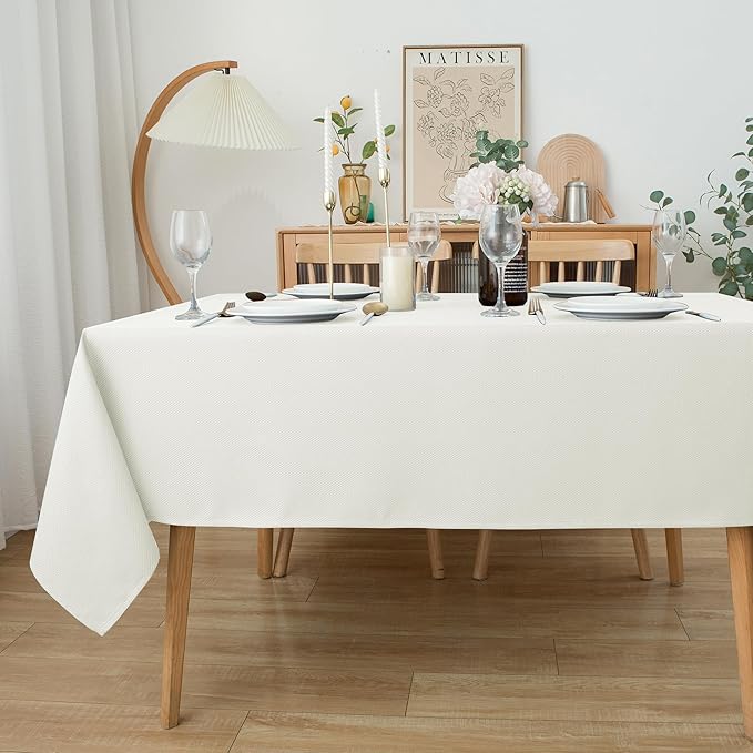Biscaynebay Textured Fabric Square Tablecloths 54x54 Inches, Ivory Water Resistant Spill Proof Table Cloth Small Card Folding Table Covers for Dining, Kitchen, Wedding and Parties Machine Washable