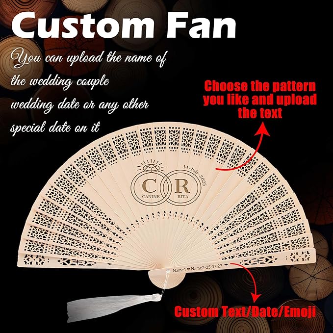 50 PCS Custom Fans Personalized Folding Fans for Line Dancing Wooden Hand Fan Wedding Favors Bulk Fans for Guests Party Event Use (Style11)