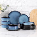 LERATIO Ceramic Dinnerware Sets for 4,Round Reactive Glaze Ceramic Plates and Bowls Set,Highly Chip and Crack Resistant | Dishwasher & Microwave Safe Dishes Set,Service for 4 (12pc)-Blue