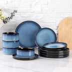 LERATIO Ceramic Dinnerware Sets for 4,Round Reactive Glaze Ceramic Plates and Bowls Set,Highly Chip and Crack Resistant | Dishwasher & Microwave Safe Dishes Set,Service for 4 (12pc)-Blue