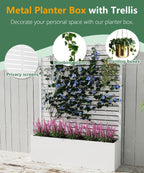 2PCS Metal Planter Box with Trellis,70.9"x47.2"x15.7" Raised Garden Bed with Drainage Holes, Privacy Planters for Outdoor Garden Bed for Climbing Plants,Vegetables,and Vines, White-louvered