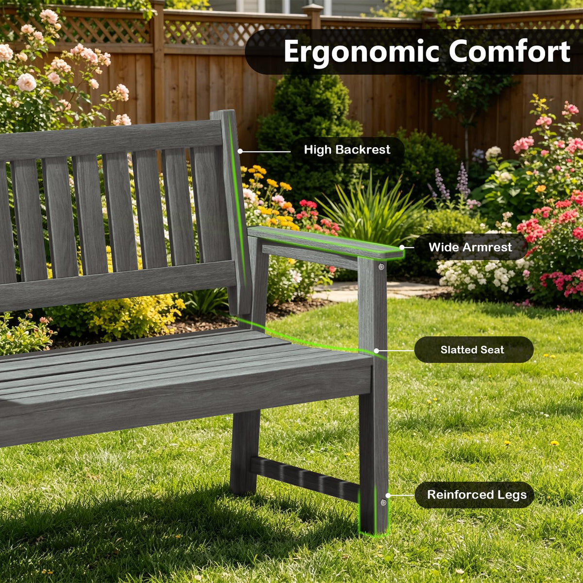 ACUEL All Weather Poly Lumber Outdoor Garden Bench, 2-Person, Light Gray
