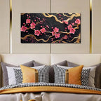 CANEITO Flower Wall Art for Bedroom, Plum Blossom Tree Canvas Wall Decor for Living Room, Red Black and Gold Picture Print Artwork for Office, Size 40 x 20 Inches