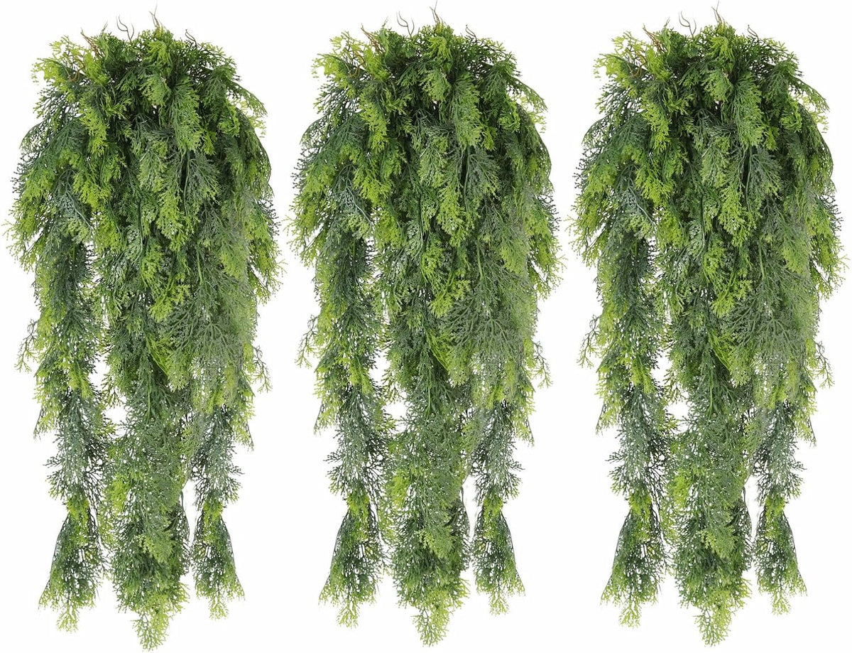 RECUTMS 3 Packs Artificial Hanging Plants Fake Plant Faux Boston Ferns Ivy Vines Greenery UV Resistant Plastic for Indoor Outdoor Room Wall Decor (White)
