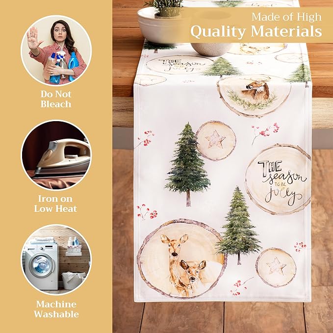 Maison d' Hermine Table Runner 100% Cotton Double Layer Table Runners 72 inches Long for Thanksgiving Christmas Decorations Home Kitchen Dining Party Wedding (Mountain Life, 14.5" x 72")