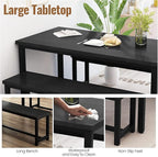 Dining Room Table Set with 2 Benches, Farmhouse Dining Table Set for 4-6, Wood Breakfast Table Set Dinner Table Set Kitchen Table and Chairs for Breakfast Nook Small Spaces, Black