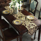European Royal Table Runners Retro Flowers Luxury Jacquard with Tassels Dark Brown 13x60