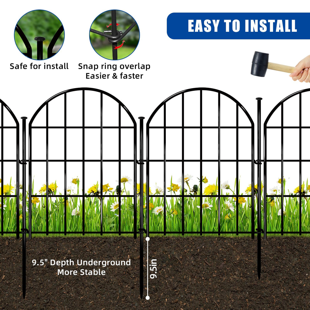 26 Pack Decorative Garden Fence, 22in X 28ft Arched No Dig Fence Border, Garden Edging Border, Rustproof Metal Animal Barrier with Ground Stake for Dog, Rabbit, Outdoor Yard Patio Decor