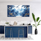 HKDGOKA Jurassic Dinosaurs Wall Art, Large Mountains Tree Landscape Wall Painting Blue Forest Canvas Print Artwork for Boy Bedroom Living Room Classroom Cool Modern Home Decor 29x58 IN