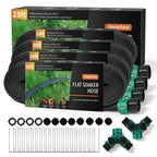 Apgooface Flat Soaker Hose 25 ft 4-Pack with Splitter, 80% Water-Saving Drip Irrigation Hose 100 ft, Linkable DIY Garden Soaker Hose System for Garden Beds, Lawn, Vegetables & Trees (25ft 4-pack)