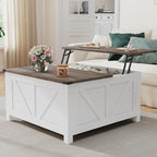 Farmhouse Coffee Table with Lifting Top with Hidden Storage Organizer, Square Lift top Coffee Table for Living Room with Charging Station&USB Ports, 35" Wood Storage Table Set for Home, Office-Grey