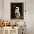 Framed Vintage Halloween Ghost Wall Art - Spooky Candle Ghost Fall Texture Pictures Wall Decor for Living Room, Kids Room, Halloween Bedroom or Party 16x24 inch