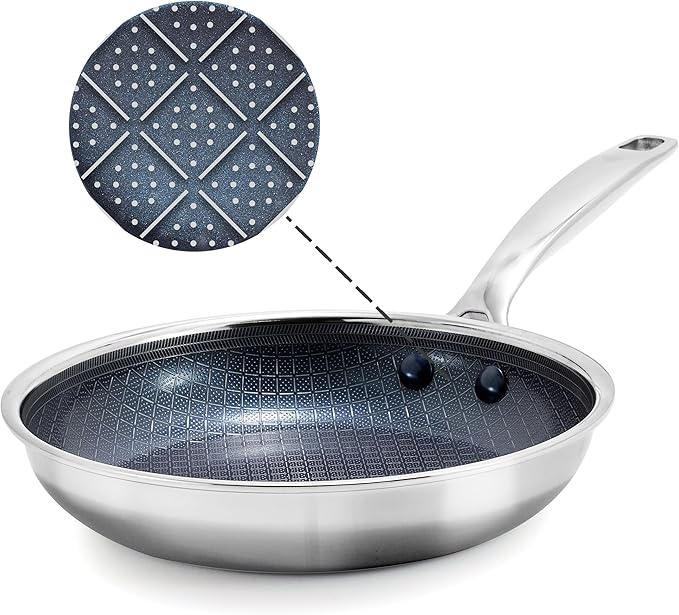 Blue Diamond Hybrid Nonstick Stainless Steel 10” Frying Pan, PFAS-Free Ceramic Diamond Surface Skillet, Diamond Bond Powerful Searing, Dishwasher Safe, Stay-Cool Handle, Induction Ready, All Cooktops