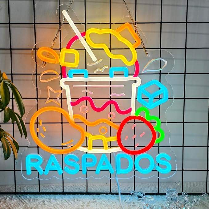 CNBEYOUNG Raspados Neon Sign, Neon Lights Hanging Wall Art Decoration for Mexican Restaurants Shop Bar Food Truck Kitchen Party Home Decor, USB - Driven, Super Bright & Adjustable,13.78x 12.6inches