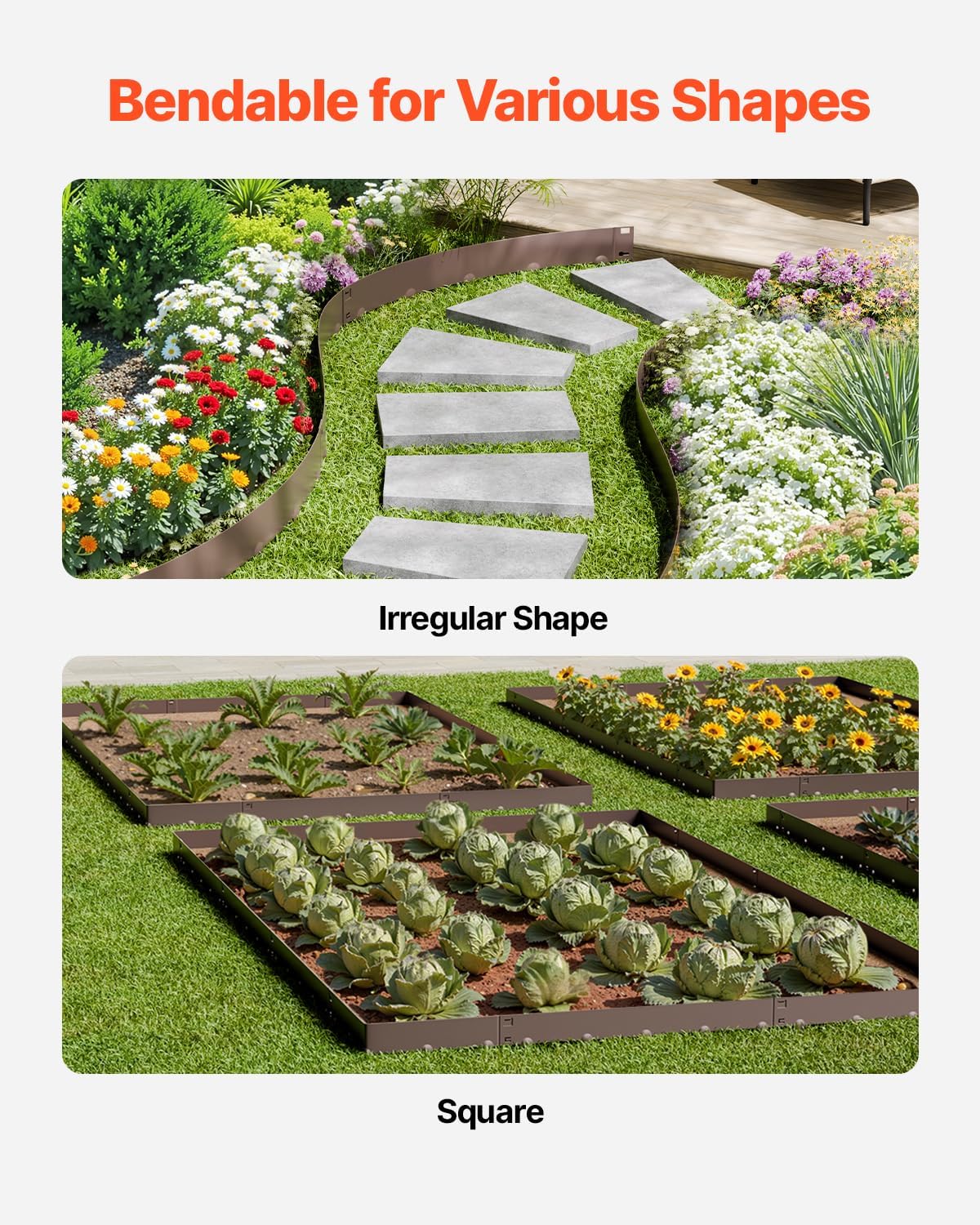 VEVOR Steel Landscape Edging, 5 Packs 39 x 4 in Rust-Resistant Metal Landscape Edging, Bendable Garden Edging Border, Heavy Duty Lawn Edging, Easy-to-Install, Flower Bed Yard Pathway Divider Brown